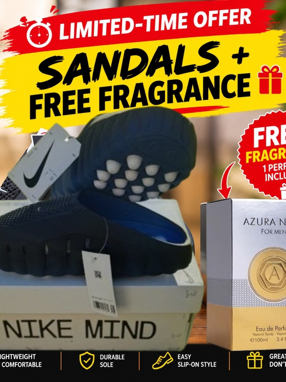 Nike Men's Black Slip-On Sandals with Blue Lining